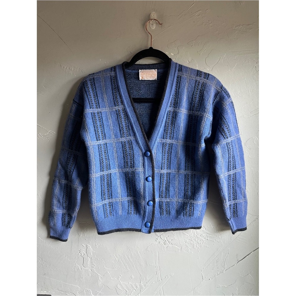 Vintage Pendleton Blue Wool Fitted Cardigan Preppy 90s Academia Sz S